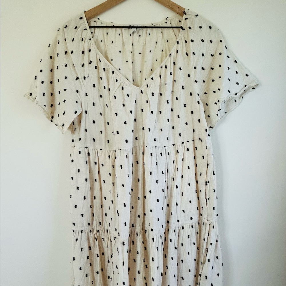 Madewell Cream Midi Dress with Black Dot Motif